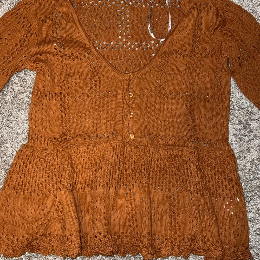 NWOT In Loom Penelope Pointelle Knit Sweater Pumpkin Size Small